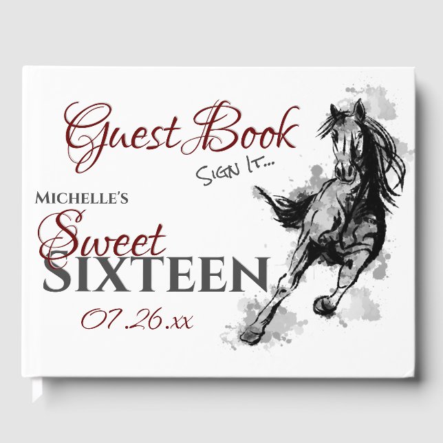 Personalisiertes 16 . Geburtstag Galloping Pferd Gästebuch (Vorderseite)