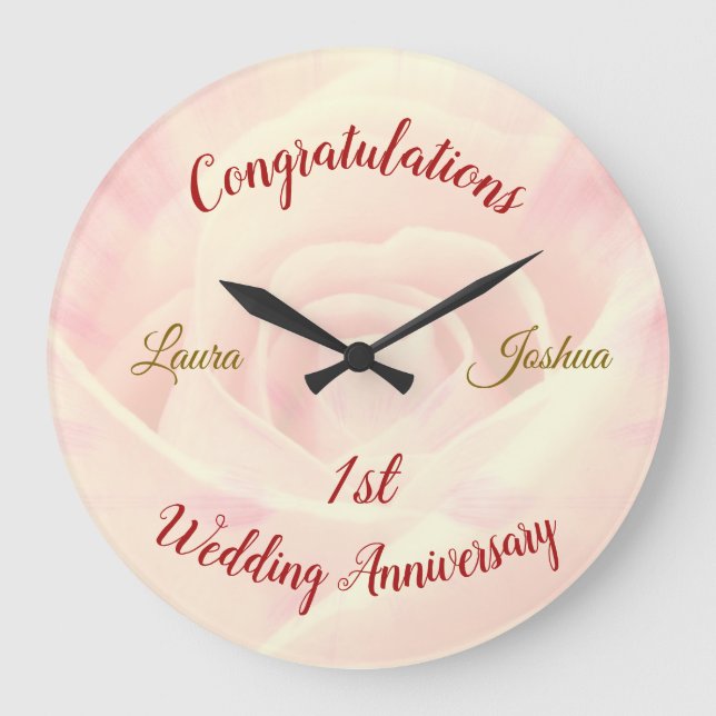Personalisiertes 1. Hochzeitstag Große Wanduhr (Vorderseite)