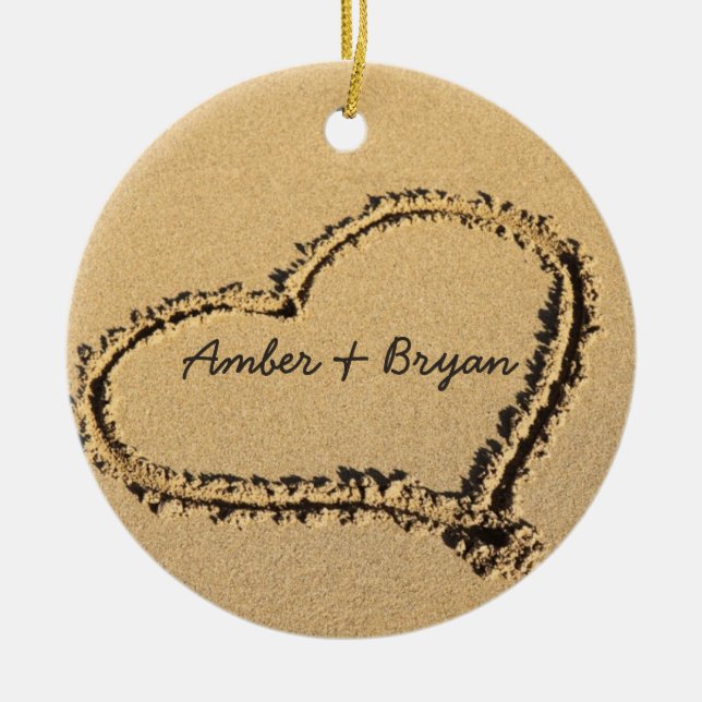 Personalisiertes 1. Weihnachtsherz auf Keramikornament (Vorne)
