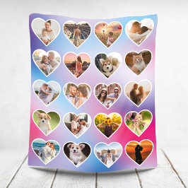 Personalisiertes 20 Herz Foto Farbige Collage Fleecedecke
