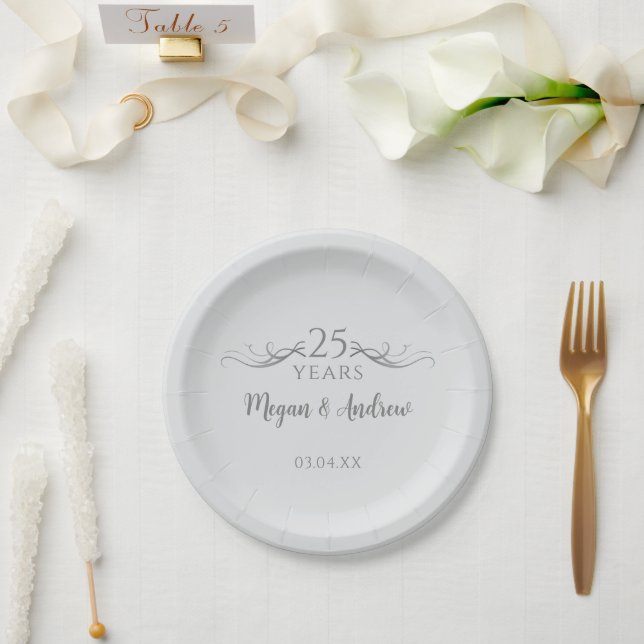 Personalisiertes 25. Hochzeitsszenario-Party Pappteller (Hochzeit)