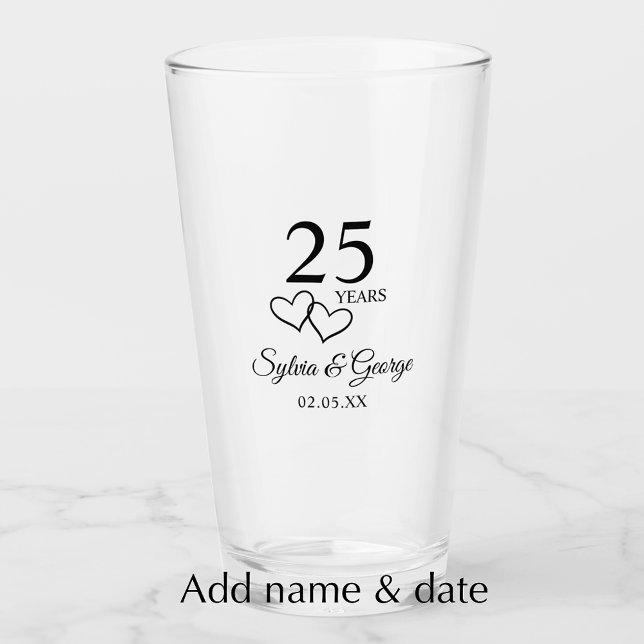 Personalisiertes 25. Jubiläumsgeschenk Elegant Mod Glas (Add couple’s names and anniversary date for a personalized keepsake 25th anniversary glass)