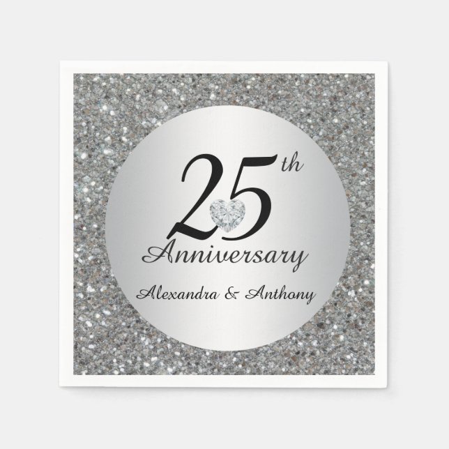 Personalisiertes 25. Silberes Hochzeitjubiläum Her Serviette (Vorderseite)