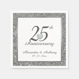 Personalisiertes 25. Silberes Hochzeitjubiläum Her Serviette