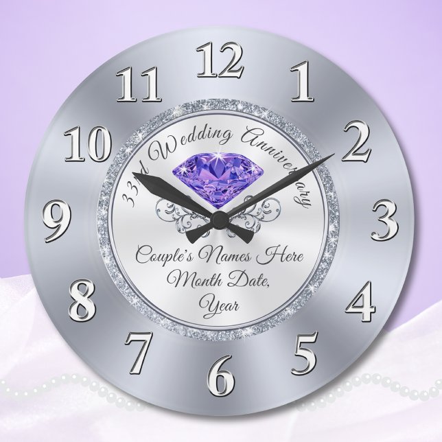 Personalisiertes 33. Hochzeitstag-Geschenk Große Wanduhr (33 year anniversary traditional gift, for wife, friends and couples. 33rd Anniversary Clock.)