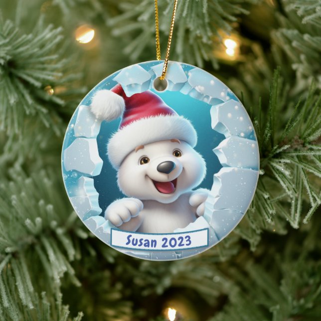 Personalisiertes 3d Breakout Polar Bären Weihnacht Keramik Ornament (Baum)