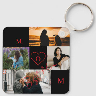 Personalisiertes 4-Foto-Collage-Mutter-Monogramm Schlüsselanhänger