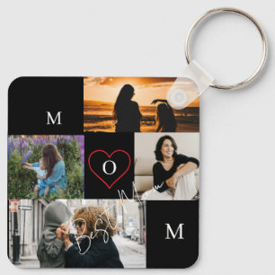 Personalisiertes 4-Foto-Collage-Mutter-Monogramm Schlüsselanhänger