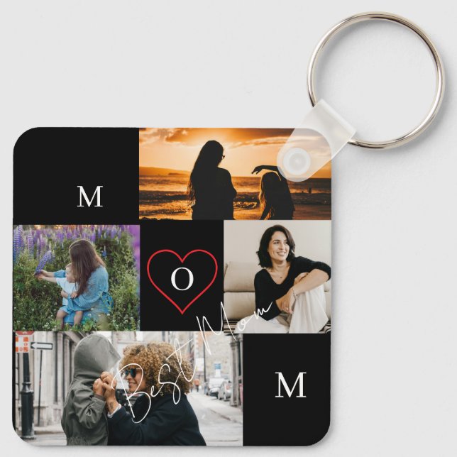 Personalisiertes 4-Foto-Collage-Mutter-Monogramm Schlüsselanhänger (Rückseite)