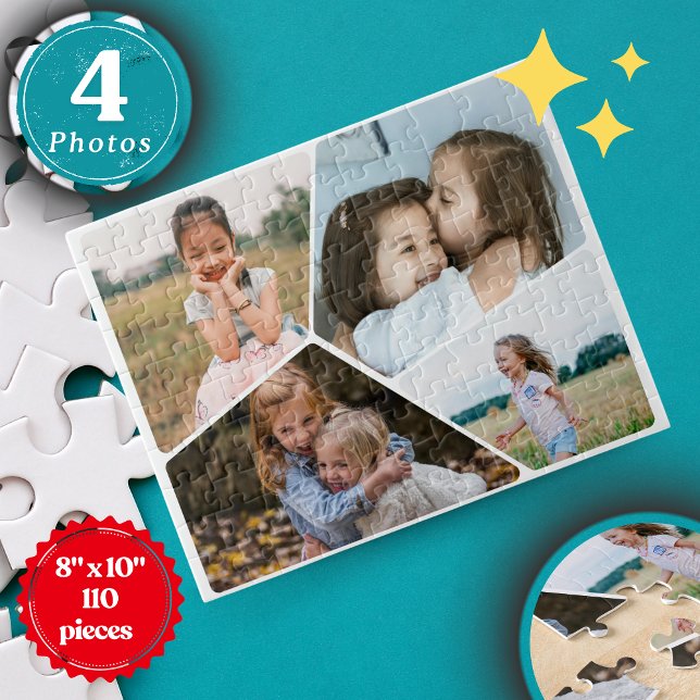 Personalisiertes 4-Foto Collage Puzzle | 20,3 cm x (Custom 4-Photo Collage Puzzle – Personalized Minimalist 8"x10" Jigsaw (110 Pieces) | Unique Gift)
