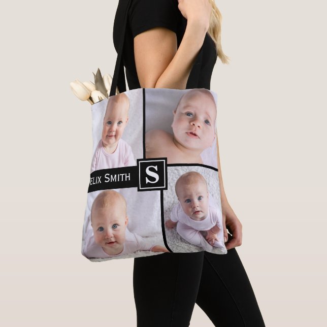 Personalisiertes 4 Foto-Collagen-Foto-Monogramm u. Tasche (Von Nahem)