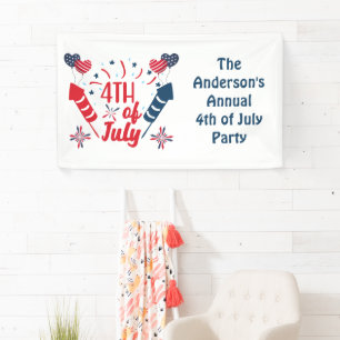 Personalisiertes 4. Juli Feuerwerk Rot Weiß Blau Banner