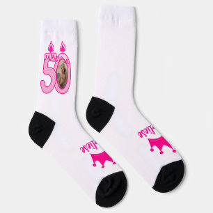 Personalisiertes 50. Geburtstag Foto Kronenrosa Socken