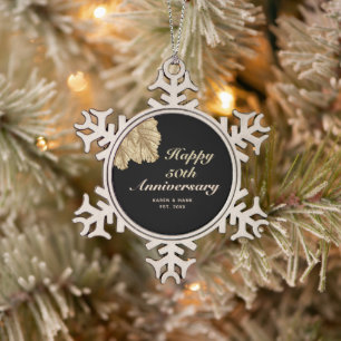 Personalisiertes 50-jähriges Black Gold-Paar Schneeflocken Zinn-Ornament