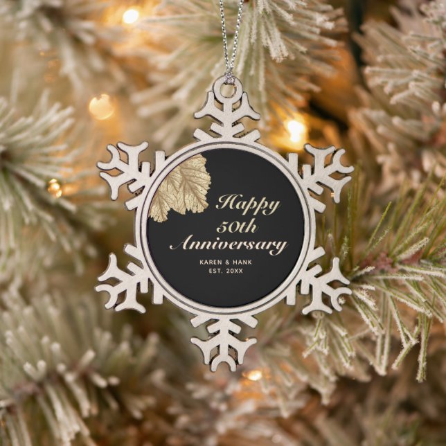 Personalisiertes 50-jähriges Black Gold-Paar Schneeflocken Zinn-Ornament (Baum)