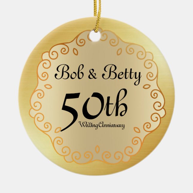 Personalisiertes 50-jähriges Hochzeitsszenario Keramikornament (Vorne)