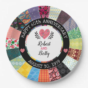 Personalisiertes 60. Jubiläum, Patchwork Quilt Pappteller