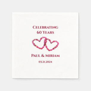 Personalisiertes 60. Jubiläum Pink Floral Heart Serviette