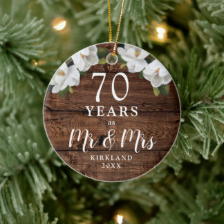 Personalisiertes 70-jähriges Hochzeitsplatinum Keramik Ornament
