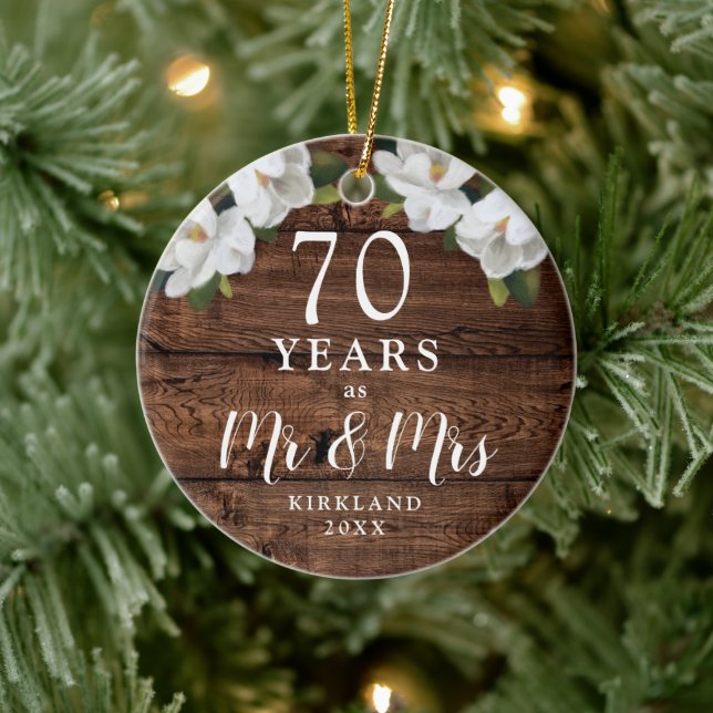 Personalisiertes 70-jähriges Hochzeitsplatinum Keramik Ornament (Baum)