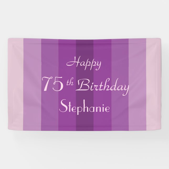 Personalisiertes 75. Geburtstags-Zeichen-lila Banner (Horizontal)