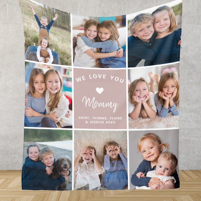 Personalisiertes 8-Foto-Collage für Mommy Pink Fleecedecke (Von Creator hochgeladen)