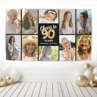 Personalisiertes 90. Geburtstags-Foto-Collage-Bann Banner