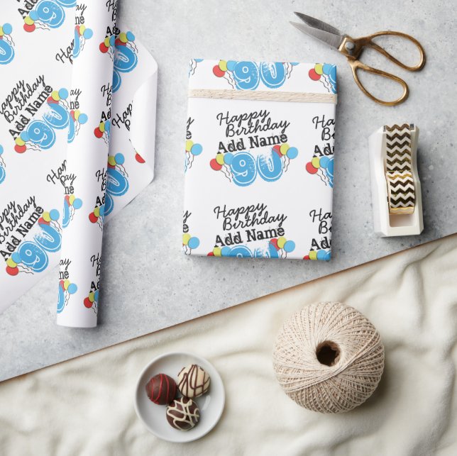 Personalisiertes 90. Geburtstagspapier Geschenkpapier (Kunsthandwerk)