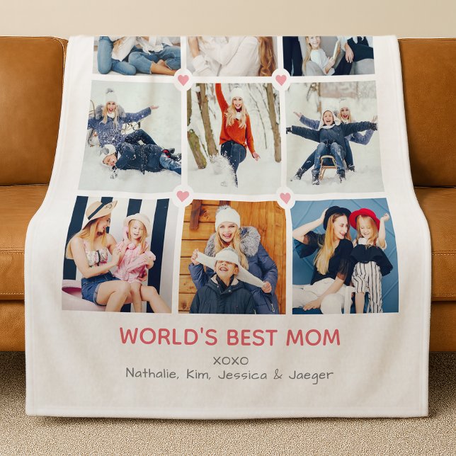 Personalisiertes 9-Foto- "Die beste Mama der Welt" Fleecedecke (Von Creator hochgeladen)