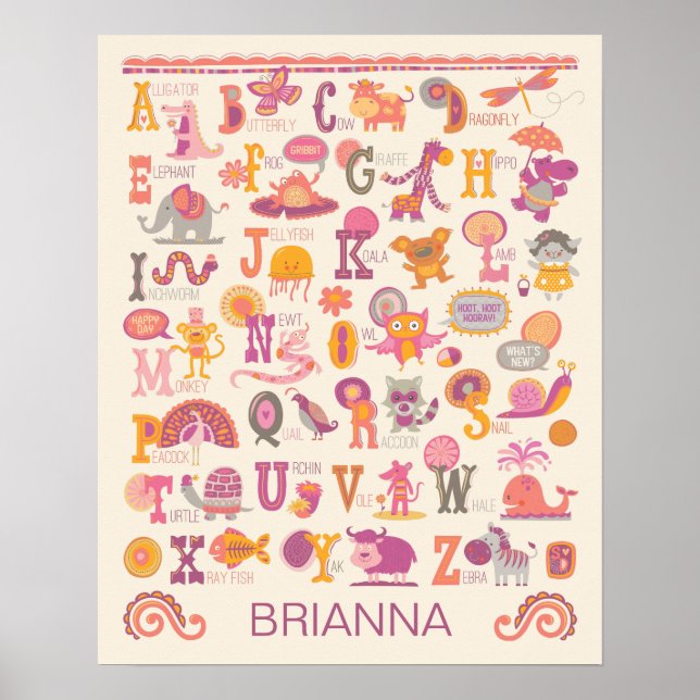 Personalisiertes ABC Animal Alphabet Girl Poster (Vorne)