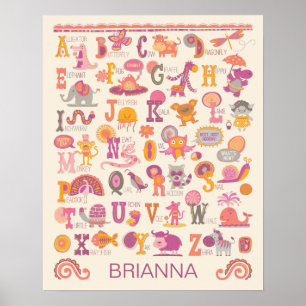 Personalisiertes ABC-Tier-Alphabet-Mädchen-Poster Poster