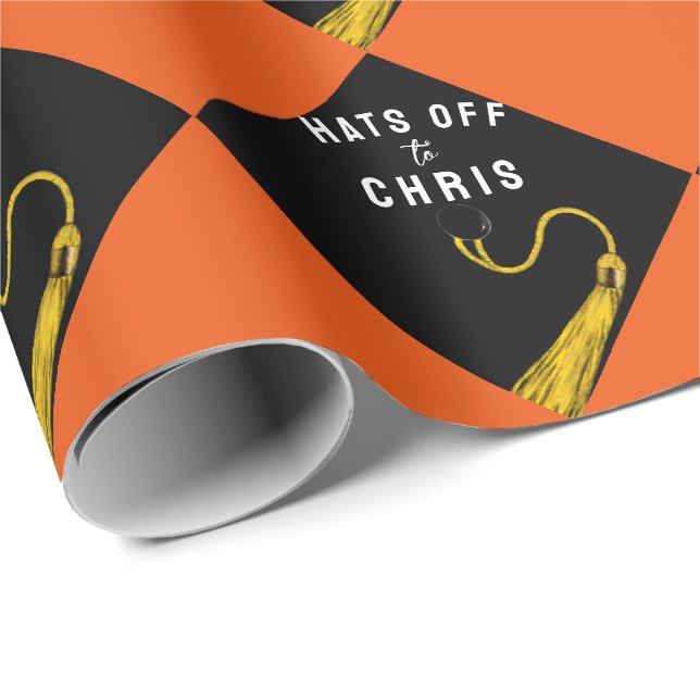 Personalisiertes Abschluss Orange Geschenkpapier (Rolleneckpunkt)