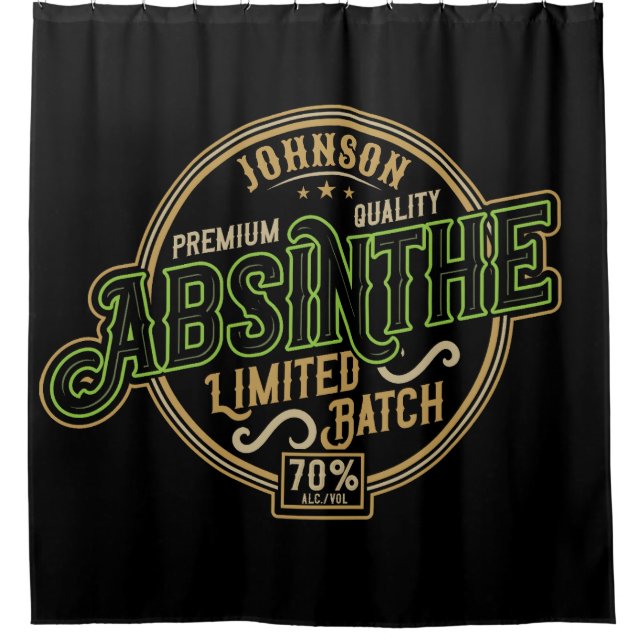 Personalisiertes Absinth-Kräutergeist-Liquor-Label Duschvorhang (Vorderseite)