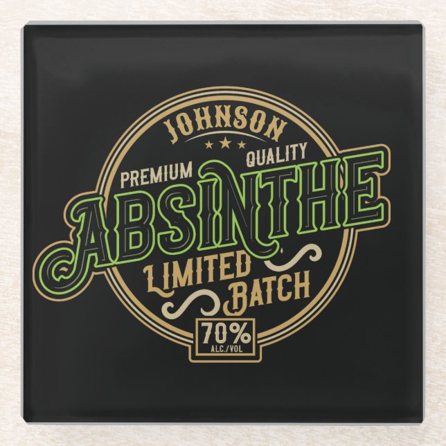 Personalisiertes Absinth-Kräutergeist-Liquor-Label Glasuntersetzer (Vorderseite)