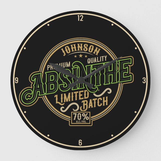 Personalisiertes Absinth-Kräutergeist-Liquor-Label Große Wanduhr (Vorderseite)