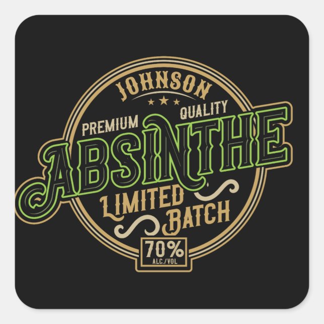 Personalisiertes Absinth-Kräutergeist-Liquor-Label Quadratischer Aufkleber (Vorderseite)