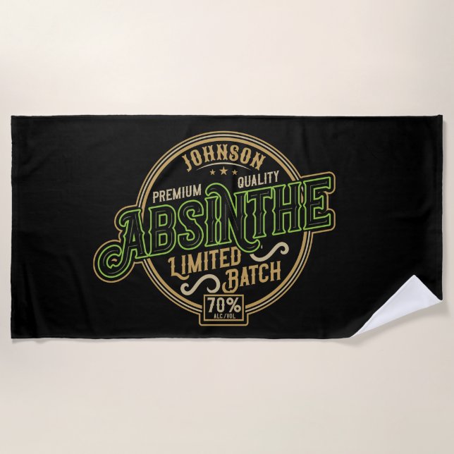 Personalisiertes Absinth-Kräutergeist-Liquor-Label Strandtuch (Vorderseite)