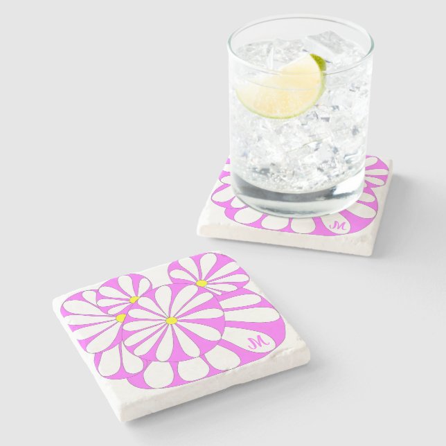 Personalisiertes Abstraktes Blumendesign in Rosa | Steinuntersetzer (Seitenansicht)