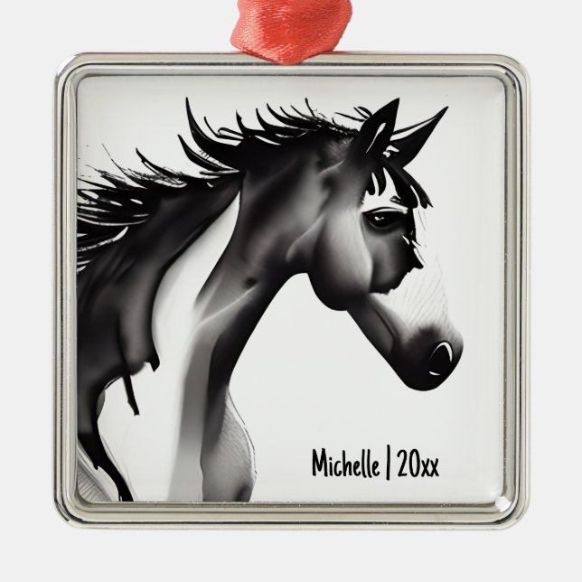 Personalisiertes Abstraktes Pferd Schwarz/Weiß Wei Ornament Aus Metall (Vorne)