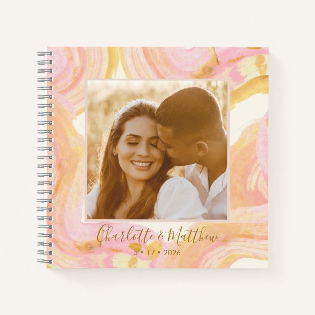 Personalisiertes Abstraktes Rosa Foto Hochzeitspla Notizbuch (Vorderseite)
