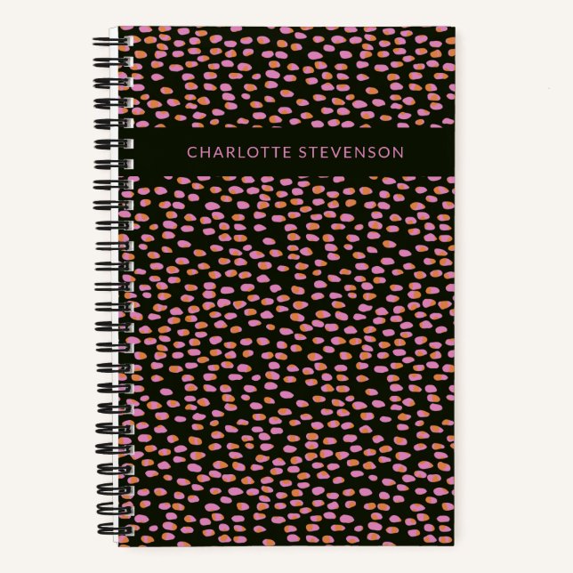 Personalisiertes Abstraktes Schwarz-Rosa Notizbuch (Vorderseite)