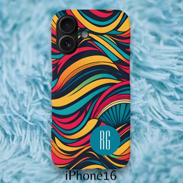 Personalisiertes Abstraktes Wellenmuster iPhone 16 Hülle (Personalized Monogrammed Abstract Waves Pattern Case-Mate iPhone 16 Case from Ricaso
)