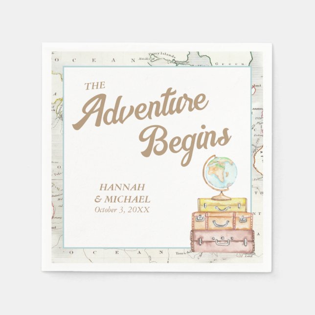 Personalisiertes Adventure Begins Hochzeiten von N Serviette (Vorderseite)