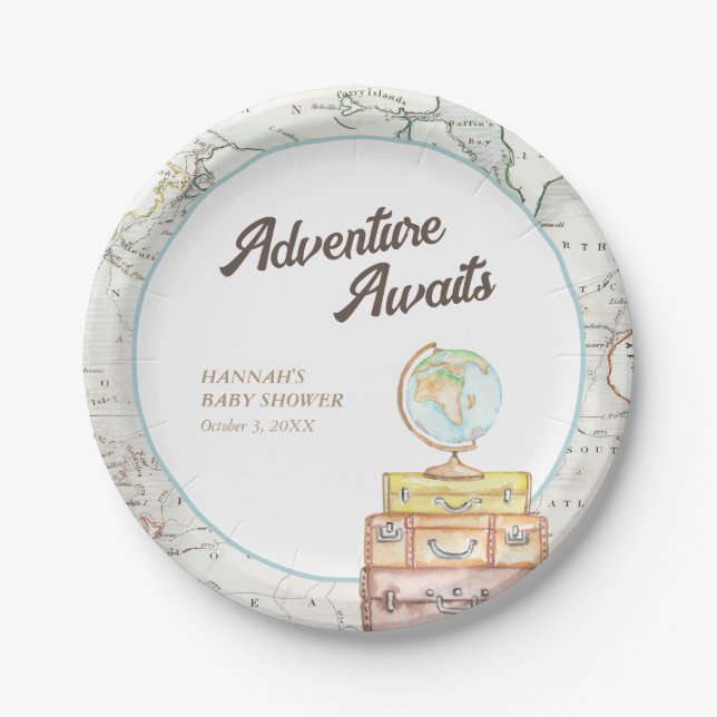 Personalisiertes Adventure erwartet Baby Shower Te Pappteller (Vorderseite)