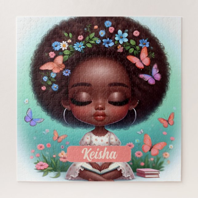 Personalisiertes Afrikanisches Mädchen mit Blumenb (Vertikal)