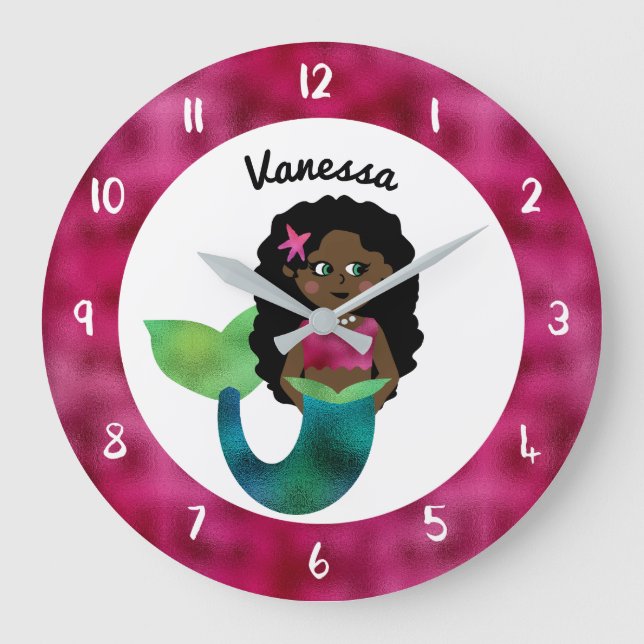 Personalisiertes afrikanisches Meerjungfrauenfoto  Große Wanduhr (Vorderseite)