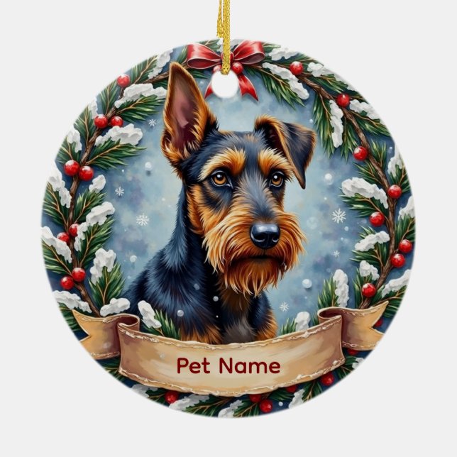 Personalisiertes Airedale Terrier Weihnachten Keramik Ornament (Hinten)
