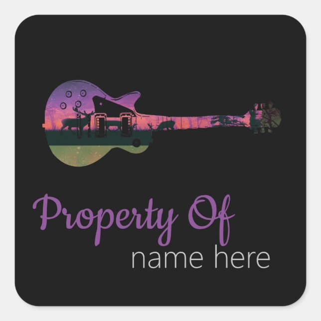 Personalisiertes akustisches Gitarrenlogo Quadratischer Aufkleber (Vorderseite)