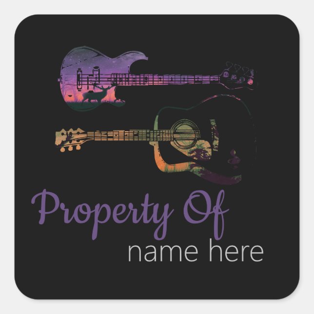 Personalisiertes akustisches Gitarrenlogo Quadratischer Aufkleber (Vorderseite)