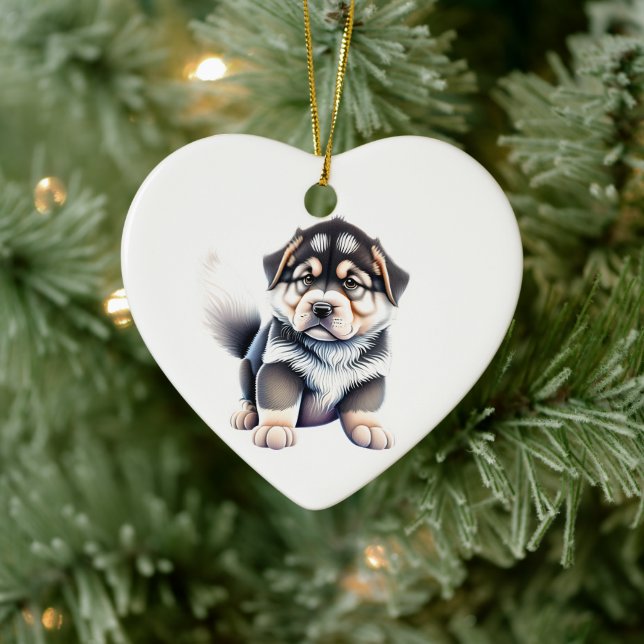 Personalisiertes Alaskan Malamute Welpe Hund Herz Keramik Ornament (Baum)
